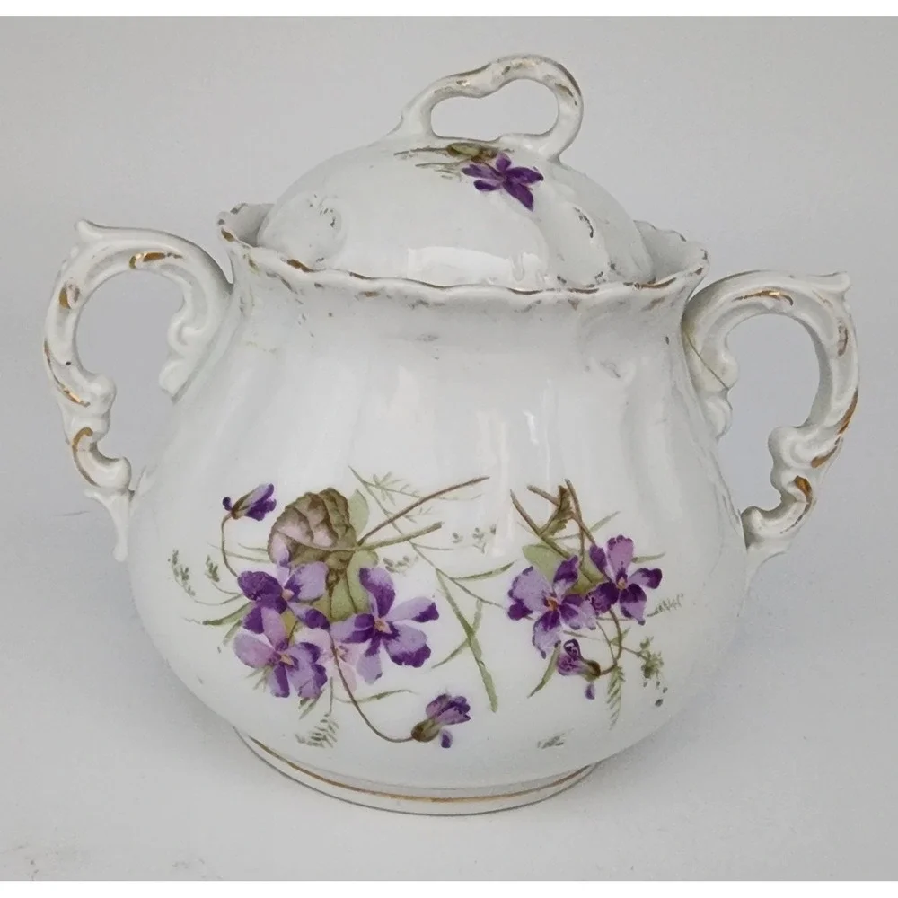 Vtg KPM Germany Porcelain Tea Set White Violets Gold 3pc Floral PLEASE READ